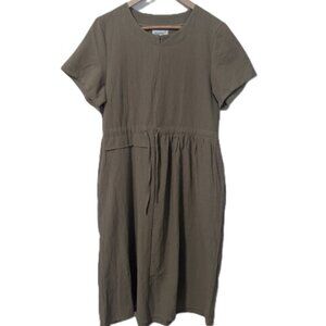 Anysize Linen Cotton Lagenlook Boho Dress Short Sleeve Tie Waist Preppy Cottage